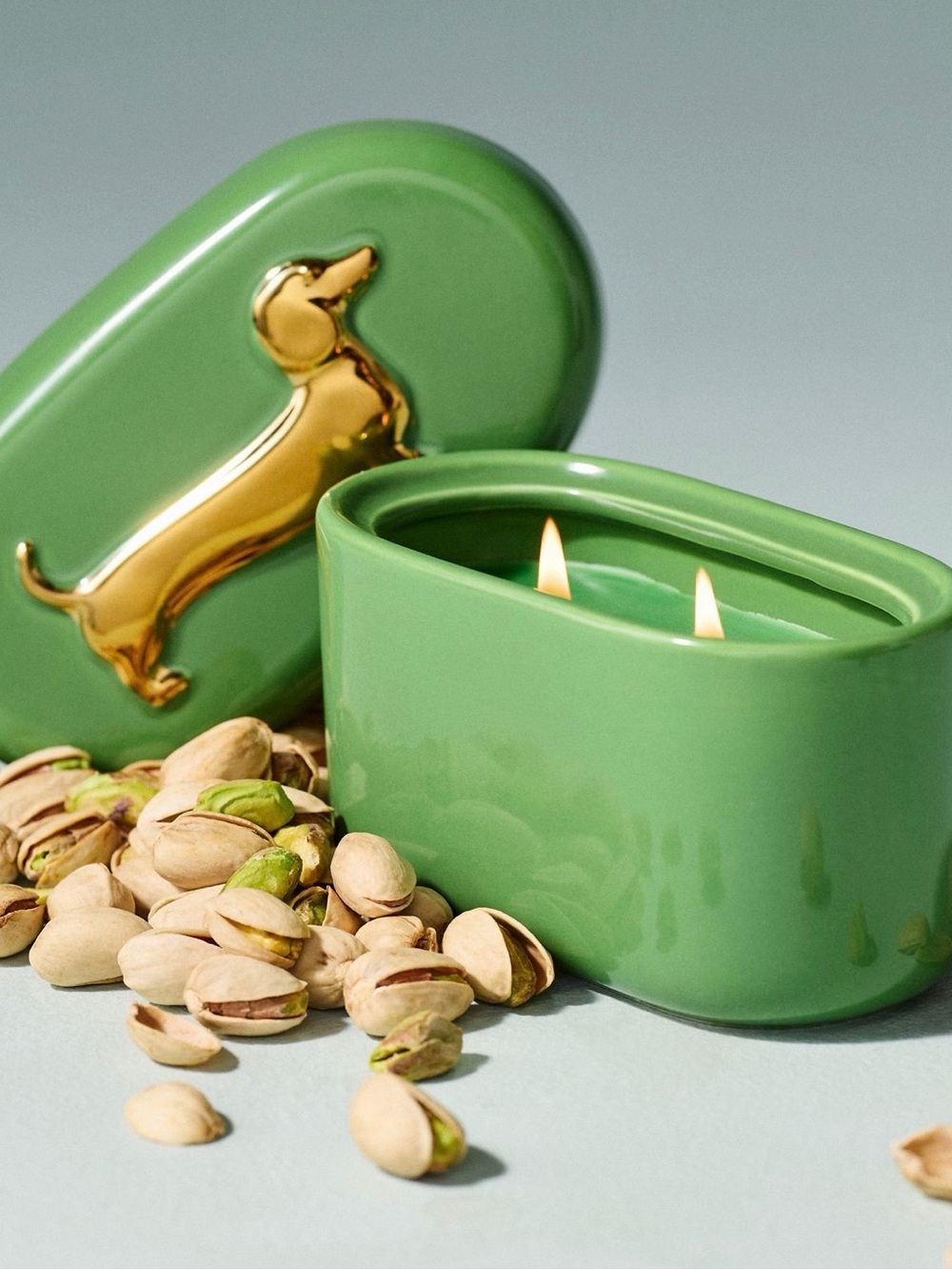 Cute 2 Wick Lucie Pistachio Gourmand Dachshund Ceramic Candle from Anthropologi